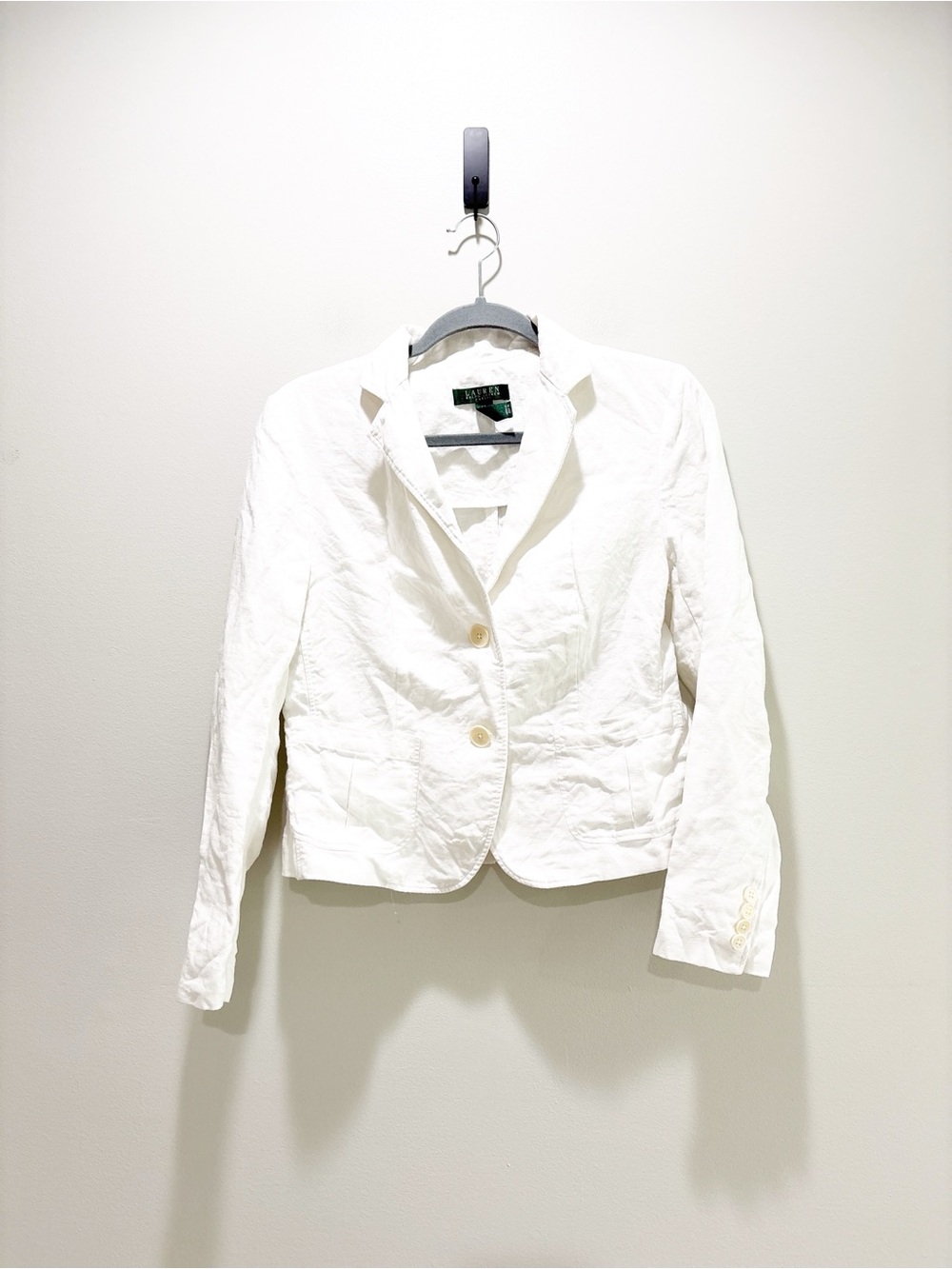 Lauren Ralph Lauren White Linen Blazer - Women's Two-Button Jacket Size 8P
